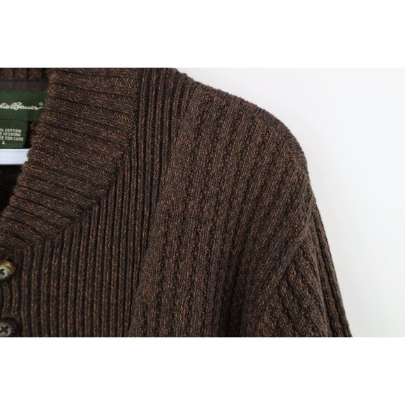 Vintage Eddie Bauer Mens Large Faded Cotton Ribbed Knit Henley Sweater Brown - Picture 8 of 12